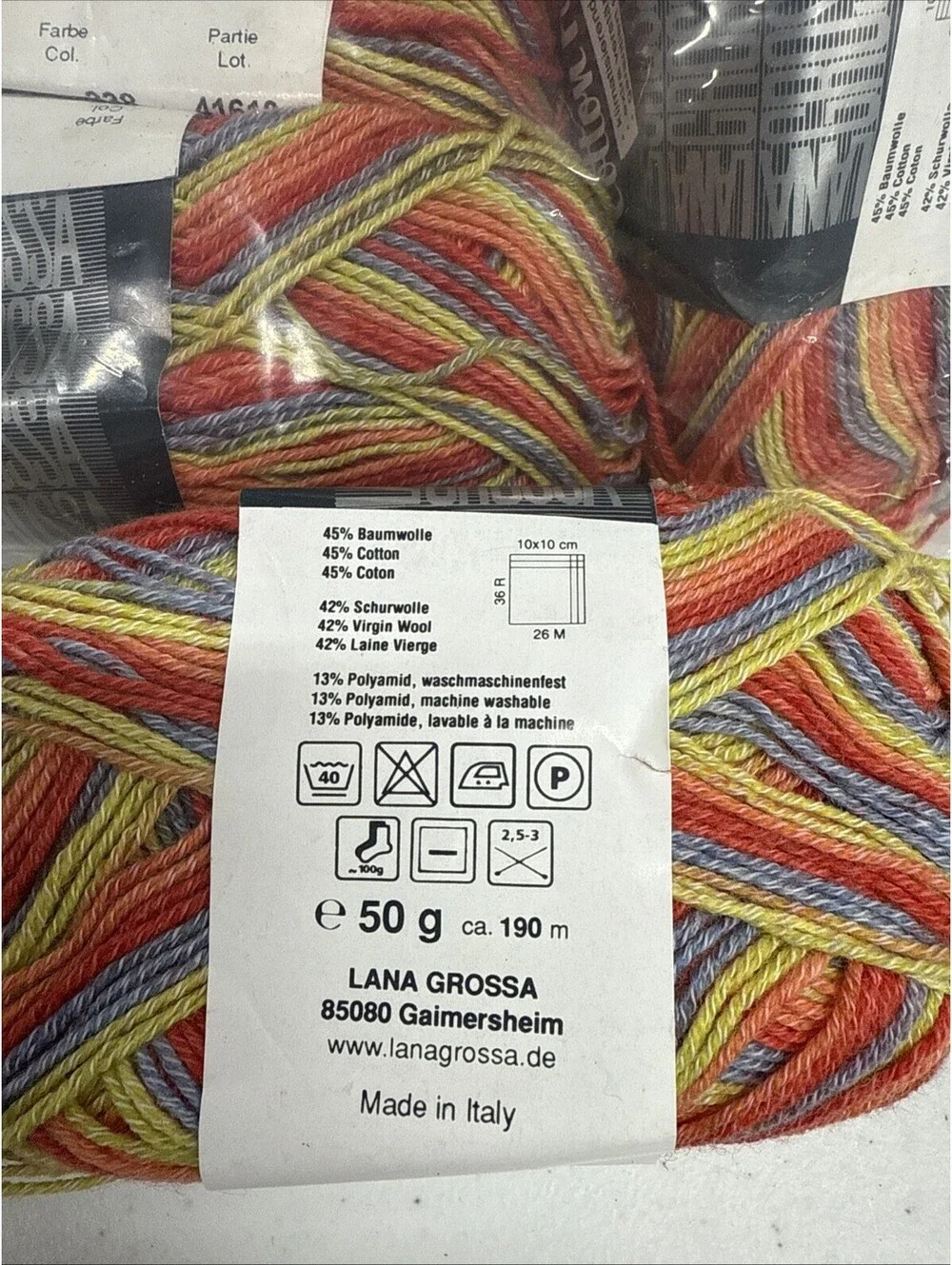Lana Grossa Meilenweit Cotton Fun Virgin Wool/Cotton Color 338 4 Skein Lot